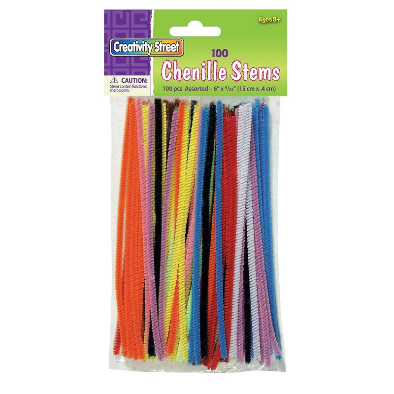 Chenille Kraft Regular Stems, 6 x 4 mm, Metal Wire, Polyester, Assorted, 100/Pack (CKC710001) - Image 1